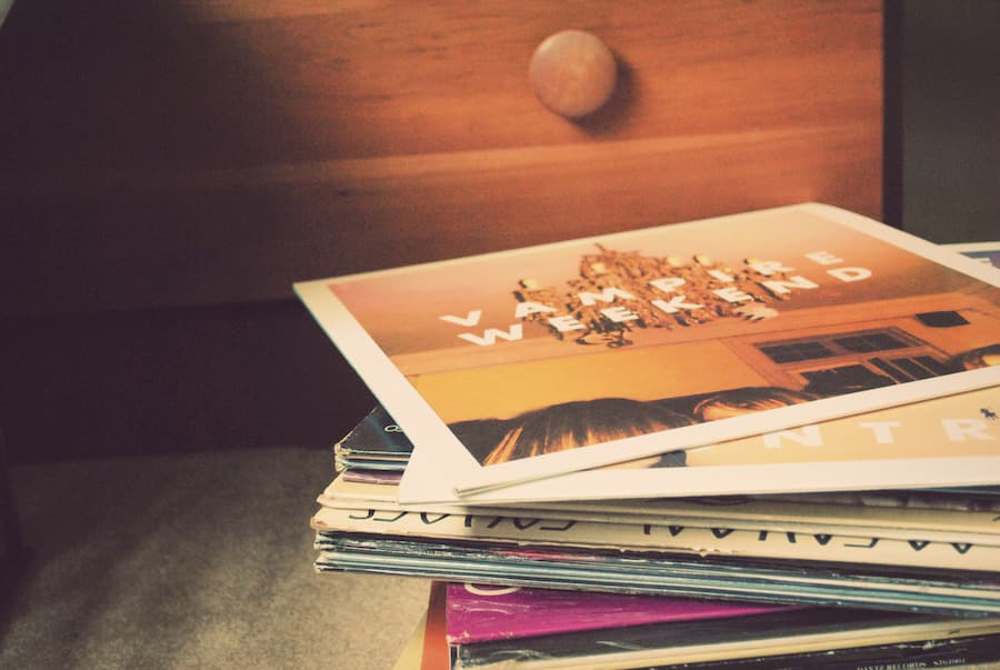 Stack of records on the floor